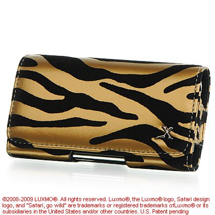 Black and Gold Zebra Animal Skin Design Horizontal Leather Cover Pouch Wallet Carrying Case Belt Clip for Apple iPhone 3G - iPod Touch iTouch 2nd and 3rd Generation - Samsung Impression A877 - Instinct 2 II S30 M810 - Omnia i900 i910 - Delve R800 - Access A827 - M800 - BlackBerry Curve 8900 - 8300 8310 8320 8330 - Bold 9000 - Storm 9530 - Nokia E71