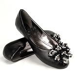 Womens Bead Trim Flower Ballet Flats Black , 5.5-10
