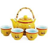 Yellow Asian Horse Teapot & Cup Set with Infuser 5 Piece
