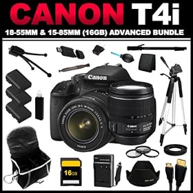 Canon EOS Rebel T4i 18.0 MP CMOS Digital SLR Camera with 18-55mm EF-S IS II Lens + Canon EF-S 15-85mm f/3.5-5.6 IS USM UD Wide Angle Zoom Lens for Canon Digital SLR Cameras (16GB Advanced Bundle Kit) 6558B001,3560B002