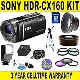 BRAND NEW SONY HDR-CX160 CAMCORDER w/ .45X SUPER WIDE ANGLE LENS + 2X TELEP ....