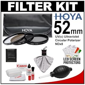 Canon Optical Lens and Digital SLR Camera Cleaning Kit with Brush, Microfiber Cloth, Fluid & Tissue + Hurricane Blower & Hoya 52mm 3-Piece Digital Filter Set(HMC UV Ultraviolet, Circular Polarizer & ND8 Neutral Density) with Case for EOS 1Ds, 1Ds Mark II, III, IV, 40D, 50D, 60D, 5D, 7D, 