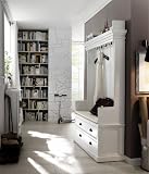 Interior White Distressed Wardrobe and Coathanger made of solid Mahogany Wood with Bench Cushion and 2 drawers, Halifax Collection