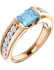 18K Rose Gold 7.00x5.00mm Emerald Cut Aquamarine and Diamond Ring -- LIFETIME WARRANTY