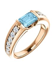 10K Rose Gold 7.00x5.00mm Emerald Cut Aquamarine and Diamond Ring -- LIFETIME WARRANTY