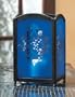 Cobalt Blue Hurricane Glass & Iron Table Candle Holder w/ Stenciled Blockout Design