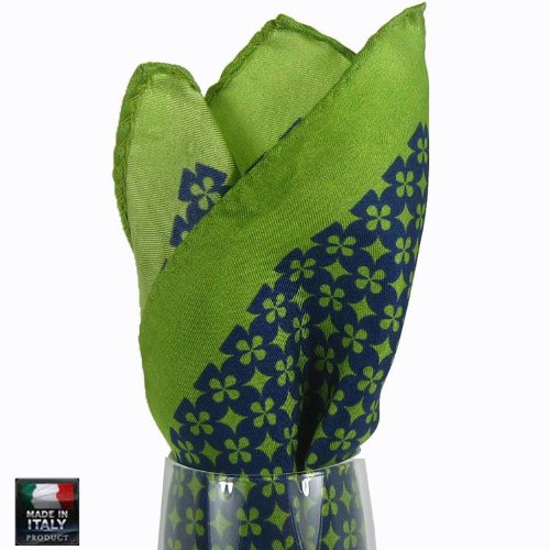 Men's - Green - Navy - Italian Silk Custom Made Pocket Square