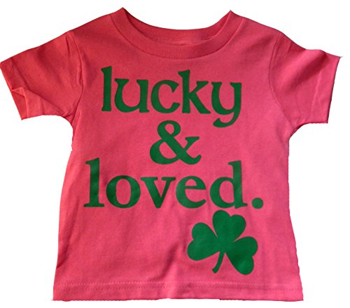 Custom Kingdom Little Girls Lucky and Loved Irish Shamrock T-shirt Pink