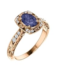 18K Rose Gold 7.00x5.00mm Oval Cut Iolite and Diamond Ring -- LIFETIME WARRANTY