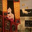 Original Hand Painted Watercolor painting - Woman in a traditional Chinese house