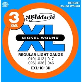 D'Addario EXL110 Nickel Regular Light Electric Guitar Strings, 3-Pack