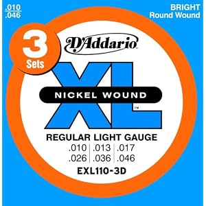 D'Addario EXL110 Nickel Regular Light Electric Guitar Strings, 3-Pack