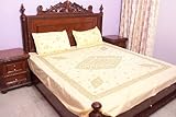 Chikan Hand-Embroidered Pale-Yellow Bedspread from Lucknow - Pure Cotton