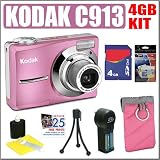 Kodak Easyshare C913 9MP Digital Camera (Pink) + 4GB Accessory Kit