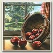 Tile Trivet ~Apple Basket in Window ~ 6 inch x 6 inch ~ code 678