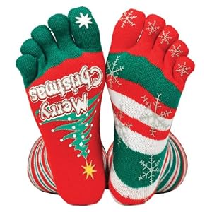Xmas Stripey Toe Socks (Red & Green) Christmas Designs One Size