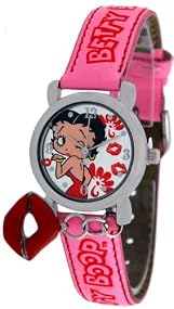The classic Betty Boop watch with KISS CHARM. - Pink band