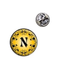 Single Detail Page Misc: Elegant Letter N Initial Fancy Square Gold Black Lapel Hat Tie Pin Tack - Made on Terra