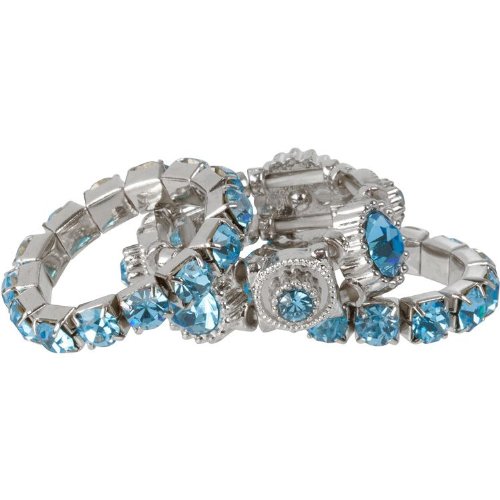 March Birthstone Aquamarine Crystal Stacking Stretch Ring Trio