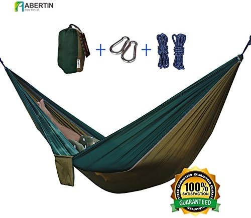 Abertin® Lightweight Portable Parachute Hammocks Nylon Travel Hiking Camping Hammock for Backpacking Straps &amp; Steel Carabiners Included (camel &amp; Blackish Green)