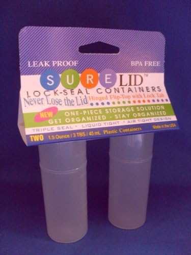 Sure Lid Lock-Seal Plastic Storage Containers * BPA Free, Leakproof, Waterproof Attached Hinged Flip-Top Lid with Lock Tab * TSA Airplane Travel Friendly 1.5 ounce - 2 per pack