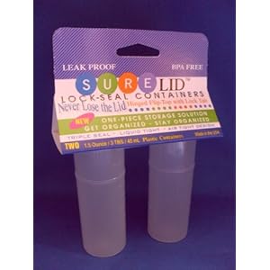 Sure Lid Lock-Seal Plastic Storage Containers * BPA Free Leakproof Waterproof Attached Hinged Flip-Top Lid with Lock Tab * TSA Airplane Travel Friendly 1.5 ounce - 2 per pack