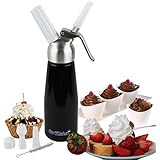 EurKitchen Professional-Grade Artisanal Whipped Cream Dispenser - All Aluminum Body and Head - 1-Pint - Make Tasty Sweet or Savory Whipped Toppings - Uses Standard 8-Gram N2O Cartridges (not included)