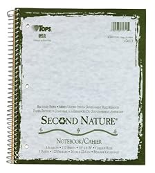 TOPS Second Nature Notebook, 9 x 11 Inch, 3-Subject, College Ruled, Recycled, 120 Sheets, Assorted Colors (74313)