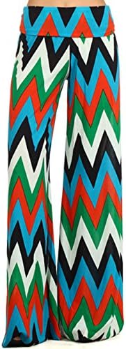 Women's High Waist Slinky Stretchy Palazzo Pants Medium Kelly Green Multi