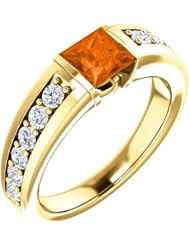 10K Yellow Gold 5.00x5.00mm Princess Cut Madeira Citrine and Diamond Ring -- LIFETIME WARRANTY