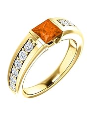 18K Yellow Gold 5.00x5.00mm Princess Cut Madeira Citrine and Diamond Ring -- LIFETIME WARRANTY