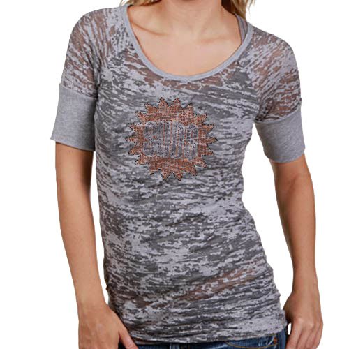 Touch by Alyssa Milano Phoenix Suns Ladies Gray Sheer Crystal Premium T-shirt (Medium)