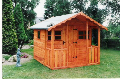 Childrens Toyshop  Outdoor Living : SUMMERHOUSE, GARDEN SHED, SPECIAL BUILD FOR SMALL GARDENS, MADE FROM HIGH QUALITY SWEDISH REDWOOD TIMBER 8ft X 7ft  INCL. VERANDA