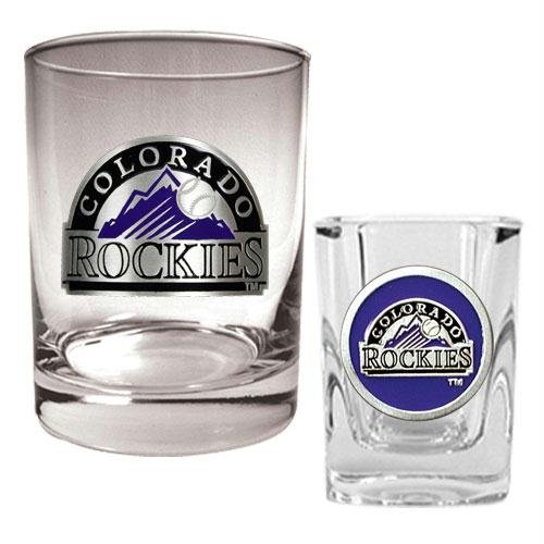 MLB Colorado Rockies Rocks Glass & Square Shot Glass Set - Primary Logo