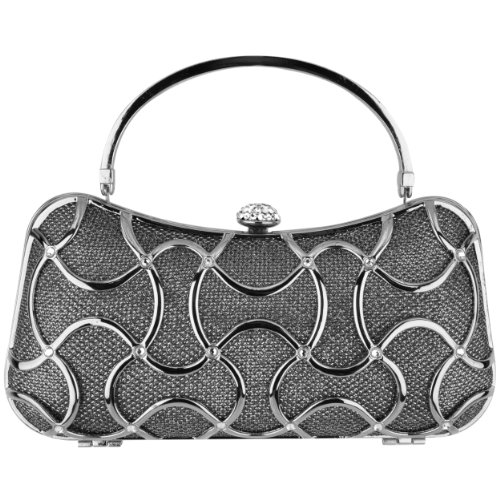 MG Collection Metallic Abstract Woven Rhinestones Evening Baguette Minaudiere