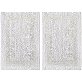 Cotton Craft 2 Piece Reversible Step Out Bath Mat Rug Set 17x24 White, 100% Pure Cotton, Super Soft, Plush & Absorbent, Hand Tufted Heavy Weight Construction, Full Reversible, Rug Pad Recommended