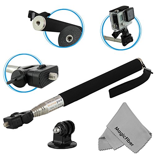 GoPro Pole by Goja - Extendable Telescopic Handheld Pole for GoPro Hero (1, 2, 3, 3+, 4) + MagicFiber Microfiber Cloth