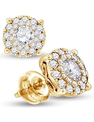 14K Yellow Gold Round Brilliant Cut Diamond - Round Shape Invisible & Channel Set Studs Earrings with Secure Screw Back Closure - (2.00 cttw.)