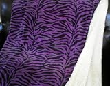 Super Soft Queen Faux Fur / Micro Fiber Reversible Blanket / Bedspread / Throw - Zebra Purple