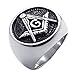 KONOV Embossed Stamped Freemason Masonic Stainless Steel Black Enamel Mens Ring