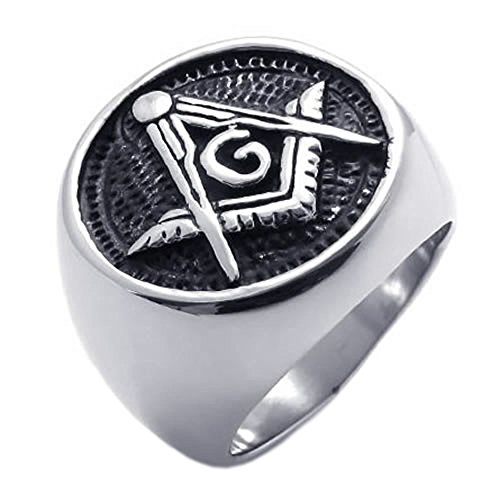 KONOV Embossed Stamped Freemason Masonic Stainless Steel Black Enamel Mens Ring