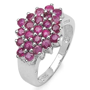 1.85 Carat Genuine Ruby Rounds Sterling Silver Cluster Ring by