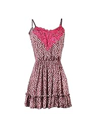 Lace Animal Print Leopard Print Summer Spaghetti Strap Flared-Skirt Mini Dress 