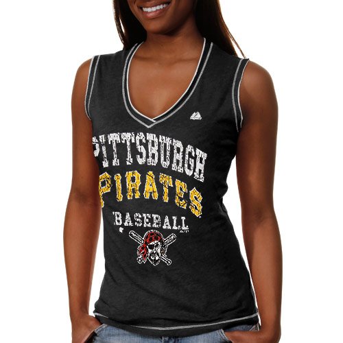 Majestic Pittsburgh Pirates Ladies My Crush Sleeveless T-Shirt - Black (Medium)