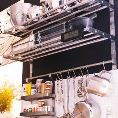 Ikea Grundtal Stainless Steel Kitchen Set Including 2 Shelves, 1 Rail and 5 Hooks