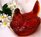 Red Glass Hen on Nest