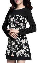 A-line Linen/Polyester Ruched Long Sleeves Floral Print Round Neck  Dress
