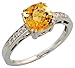 14 Karat Weissgold Steinen Ring, mit 0.08 Karat Brilliantschliff Diamanten & 2.19 Karat 7mm Kissenschliff Citrin Stein, (7mm) breit