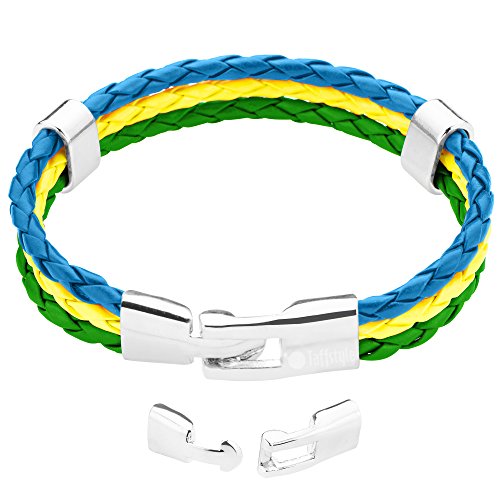 Taffstyle® Stylisches Armband PU Lederarmband Kordelarmband Fanartikel Fussball Weltmeisterschaft 2014 WM & EM Länder Style geflochten – Brasilien – 21cm