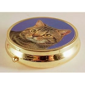 Novelty tabby cat round pill box - handy for a handbag or purse